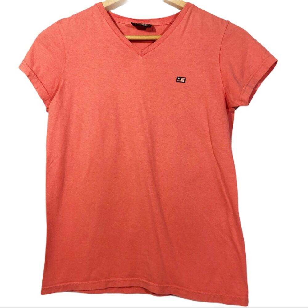 5/$25 Polo Ralph Lauren  V Neck Basic Pink Coral T Shirt Size Small